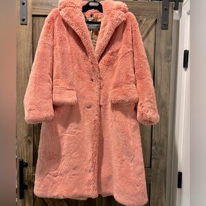 Burberry Runway Pink Faux Fur Long Coat Size 2